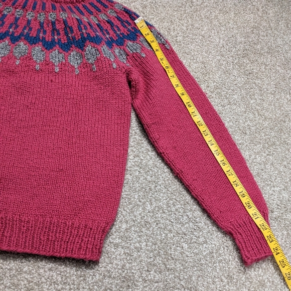 Vintage 80s chunky knit wool pink yoke pattern sweater Canadian handmade - Picture 10 of 11